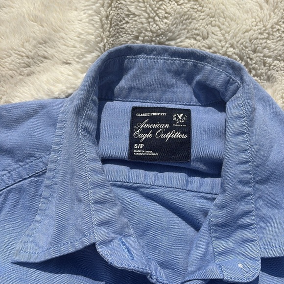 American Eagle Pinstripe Ruffle Button-Up Shirt – Size S | Prep | Cotton Classic - Picture 3 of 6